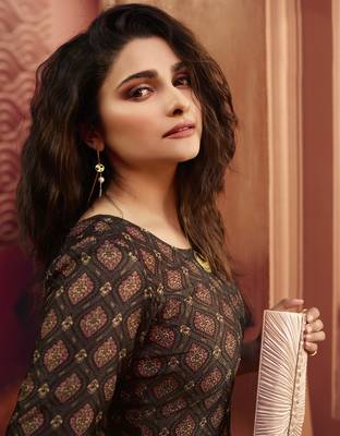 Brown Printed Silk Ethnic Kurtis 3