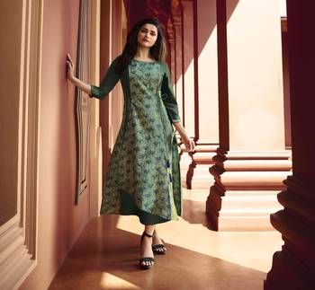 Light Green Printed Silk Ethnic Kurtis 1