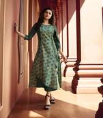 Light Green Printed Silk Ethnic Kurtis