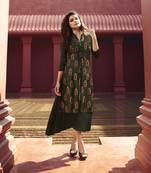 Green Printed Silk Ethnic Kurtis