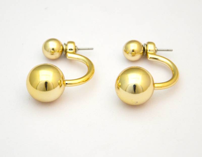 Golden Stud Ball Tops Earings With Hanging Ball Design