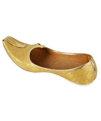 Men's Gold Fabric Wedding Sherwani Mojari - UK 6 4