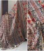 Red Handloom Chanderi Kalamkari saree with blouse