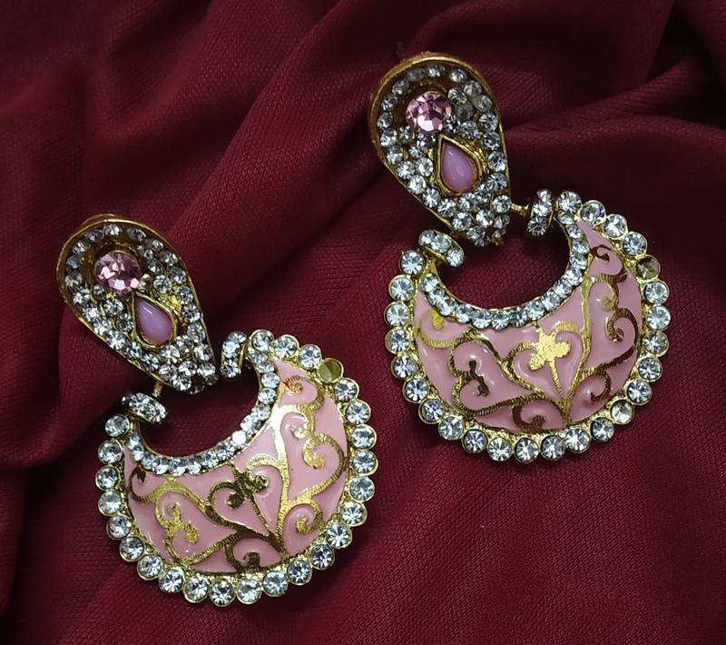 Chandelier Pink Enamel Ethnic Traditional Earrings For Women La Trendz 2959123 Chandelier Pink Enamel Ethnic, Chandelier Style Pink Earrings