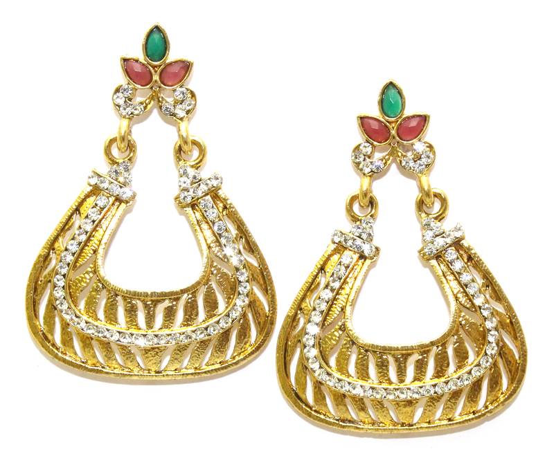 Ethnic Dangle Maroon Green Traditional Fashion Earrings For Women