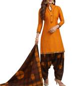 Women'S Orange & Brown Cotton Printed Readymade Patiyala Suit Set