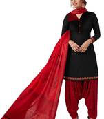 Women'S Black & Red Cotton Printed Readymade Patiyala Suit Set