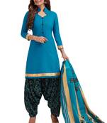 Women's Blue & Black Cotton Printed Readymade Patiyala Suit Set