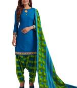 Women's Blue & Green Cotton Printed Readymade Patiyala Suit Set