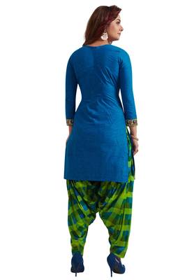 Women's Blue & Green Cotton Printed Readymade Patiyala Suit Set 2