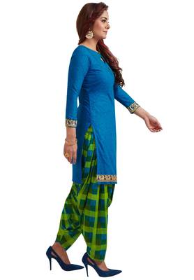 Women's Blue & Green Cotton Printed Readymade Patiyala Suit Set 3