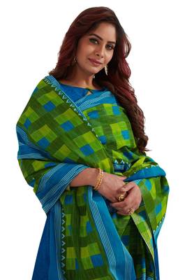 Women's Blue & Green Cotton Printed Readymade Patiyala Suit Set 4