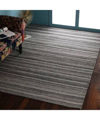 Grey Woollen Stripes Patterned Hand Woven Rectangle Carpet 1