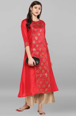 Red printed crepe ethnic kurta with palazzo 2