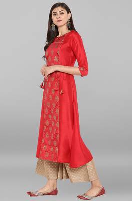 Red printed crepe ethnic kurta with palazzo 3