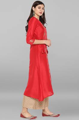 Red printed crepe ethnic kurta with palazzo 4