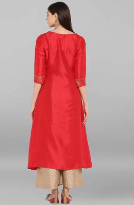 Red printed crepe ethnic kurta with palazzo 5