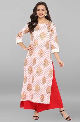 Janasya Off-white printed cotton ethnic kurta with palazzo 1