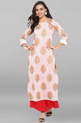 Janasya Off-white printed cotton ethnic kurta with palazzo 2