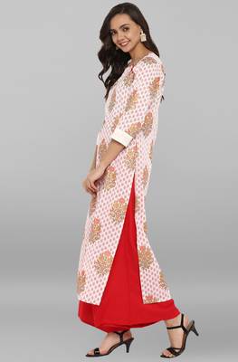 Janasya Off-white printed cotton ethnic kurta with palazzo 3