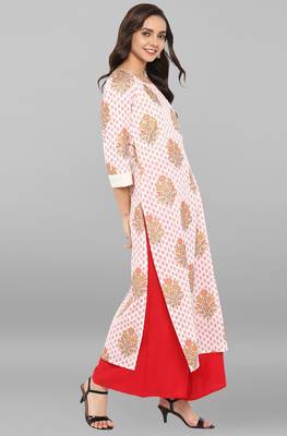 Janasya Off-white printed cotton ethnic kurta with palazzo 4
