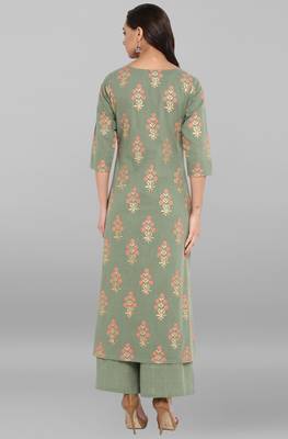Janasya Olive printed cotton ethnic kurta with palazzo 5