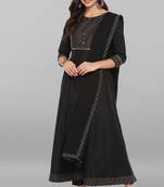 Janasya Black printed art silk ethnic kurta with narrow pant and dupatta