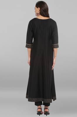 Janasya Black printed art silk ethnic kurta with narrow pant and dupatta 5