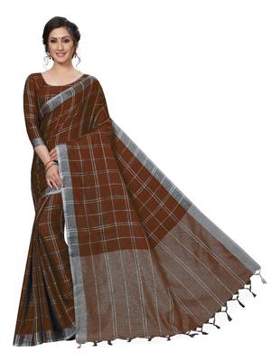 Brown Printed Art Silk Saree With Blouse 1