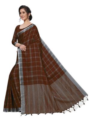 Brown Printed Art Silk Saree With Blouse 2