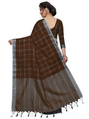Brown Printed Art Silk Saree With Blouse 3