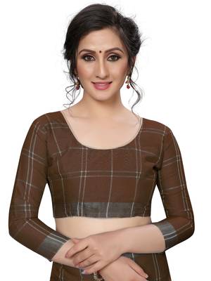 Brown Printed Art Silk Saree With Blouse 4