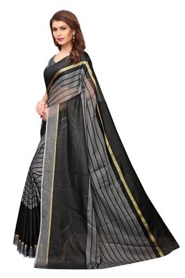 Black Printed Art Silk Saree With Blouse 2