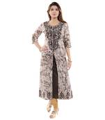 Grey Cotton Self Design Double Layered Kurti for Women