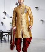 Gold Woven Jacquard Stitched Sherwani
