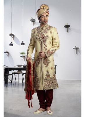 Gold Embroidered Jacquard Stitched Sherwani 1