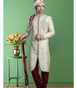Off White Embroidered Jacquard Stitched Sherwani