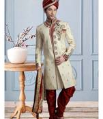 Off White Embroidered Jacquard Stitched Sherwani