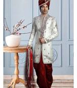 White Embroidered Jacquard Stitched Sherwani