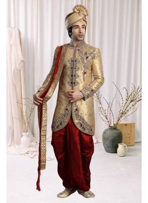 Gold Embroidered Jacquard Stitched Sherwani 1