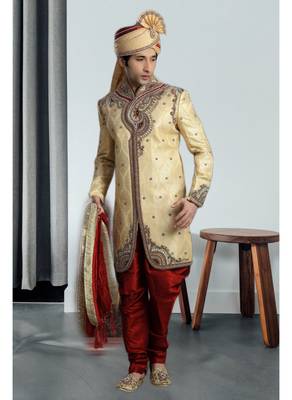 Gold Embroidered Jacquard Stitched Sherwani 1