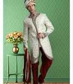 White Embroidered Jacquard Stitched Sherwani