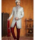 White Embroidered Jacquard Stitched Sherwani