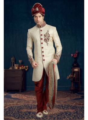 Gold Embroidered Jacquard Stitched Sherwani 1