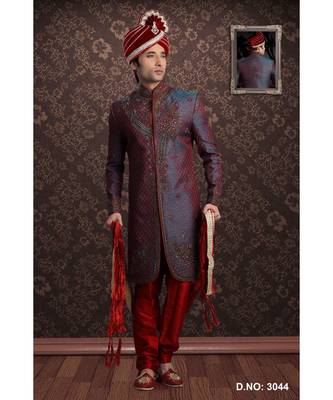 Blue Embroidered Jacquard Stitched Sherwani 1