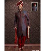 Blue Embroidered Jacquard Stitched Sherwani