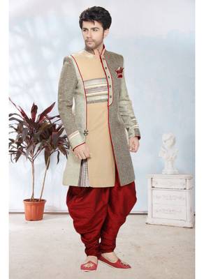 Multicolor Plain Jacquard Stitched Sherwani 1
