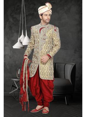 Gold Embroidered Jacquard Stitched Sherwani 1