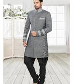 Grey Plain Linen Stitched Sherwani