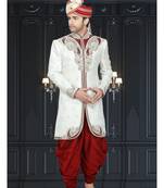 Off White Embroidered Jacquard Stitched Sherwani